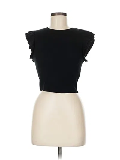 Pre-owned Zara Short Sleeve Top Black Ruffles Neckline Tops