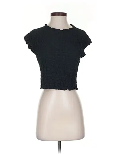 Pre-owned Zara Short Sleeve Top Black Ruffles Neckline Tops