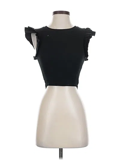 Pre-owned Zara Short Sleeve Top Black Ruffles Neckline Tops