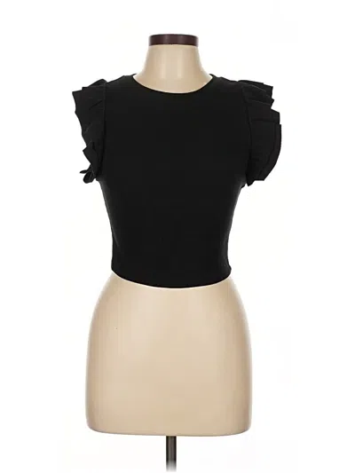 Pre-owned Zara Short Sleeve Top Black Ruffles Neckline Tops