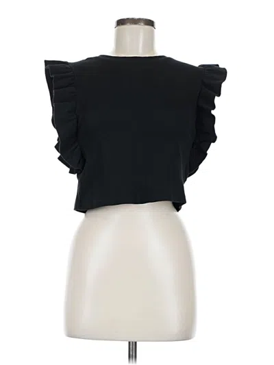 Pre-owned Zara Short Sleeve Top Black Ruffles Neckline Tops