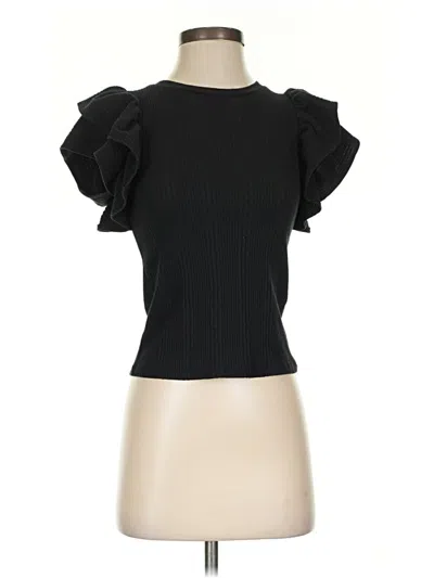 Pre-owned Zara Short Sleeve Top Black Ruffles Neckline Tops