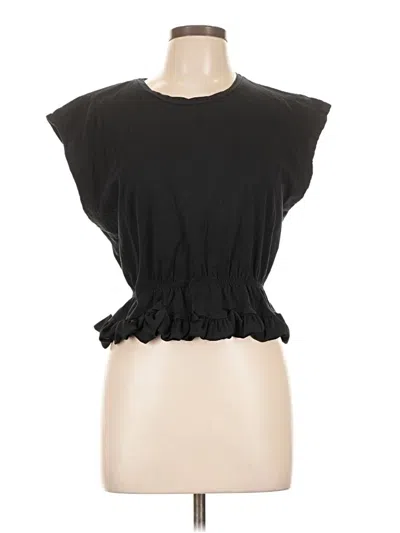 Pre-owned Zara Short Sleeve Top Black Ruffles Neckline Tops
