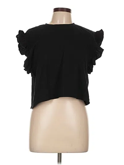 Pre-owned Zara Short Sleeve Top Black Ruffles Neckline Tops