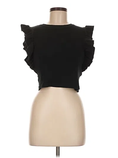 Pre-owned Zara Short Sleeve Top Black Ruffles Neckline Tops