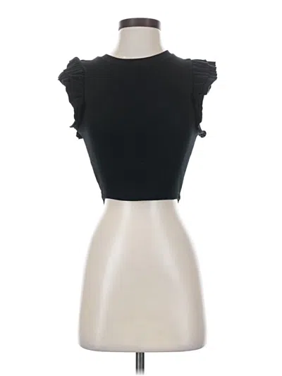 Pre-owned Zara Short Sleeve Top Black Ruffles Neckline Tops