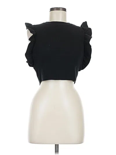 Pre-owned Zara Short Sleeve Top Black Ruffles Neckline Tops