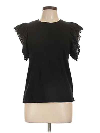Pre-owned Zara Short Sleeve Top Black Ruffles Neckline Tops