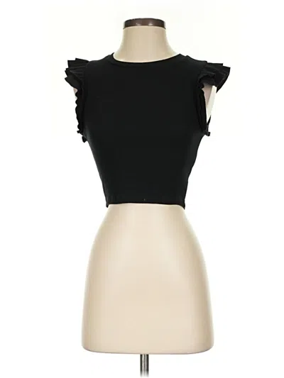 Pre-owned Zara Short Sleeve Top Black Ruffles Neckline Tops