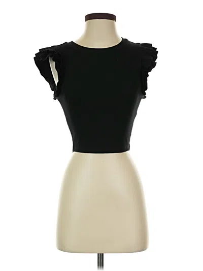 Pre-owned Zara Short Sleeve Top Black Ruffles Neckline Tops