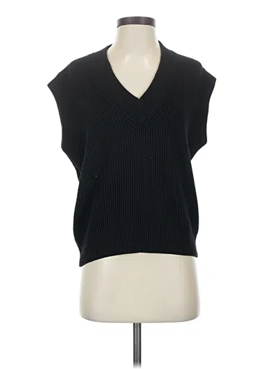 Pre-owned Zara Short Sleeve Top Black V Neck Tops