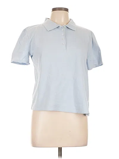 Pre-owned Zara Short Sleeve Top Blue Collared Neckline Tops