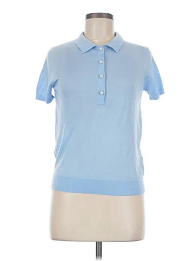 Pre-owned Zara Short Sleeve Top Blue Collared Neckline Tops