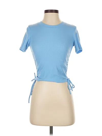 Pre-owned Zara Short Sleeve Top Blue Crew Neck Tops