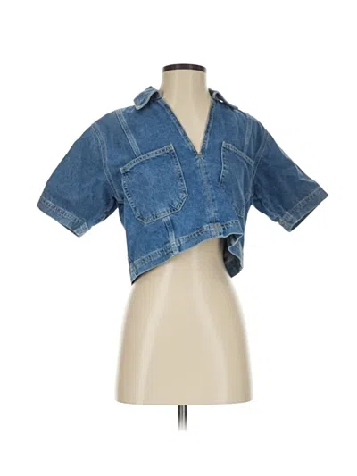 Zara Short Sleeve Top Blue One Shoulder Neckline Tops