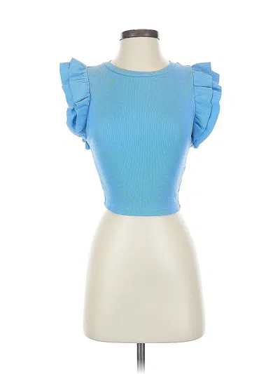 Pre-owned Zara Short Sleeve Top Blue Ruffles Neckline Tops