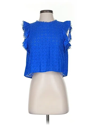 Pre-owned Zara Short Sleeve Top Blue Ruffles Neckline Tops