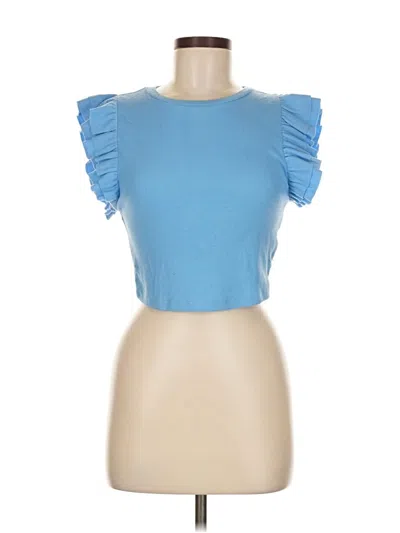 Pre-owned Zara Short Sleeve Top Blue Ruffles Neckline Tops