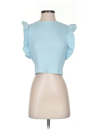 Pre-owned Zara Short Sleeve Top Blue Ruffles Neckline Tops