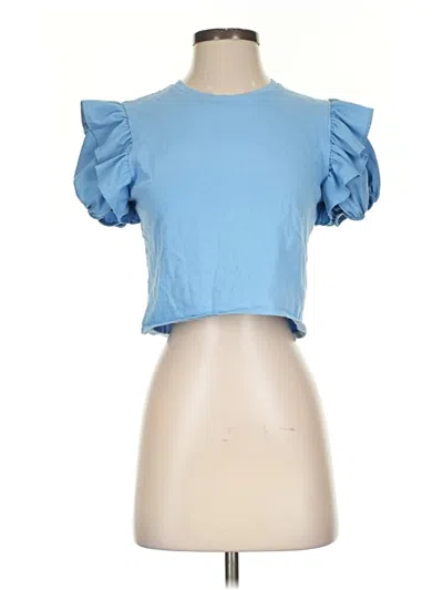Pre-owned Zara Short Sleeve Top Blue Ruffles Neckline Tops