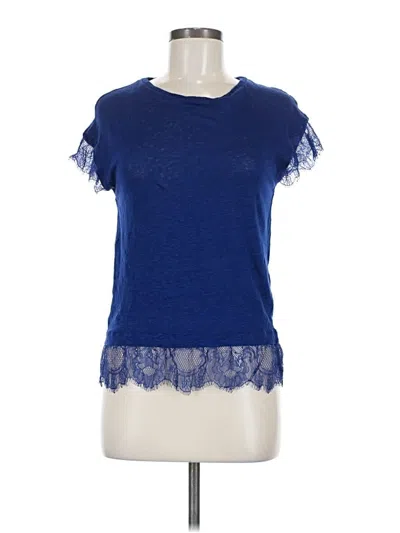 Pre-owned Zara Short Sleeve Top Blue Scoop Neck Tops