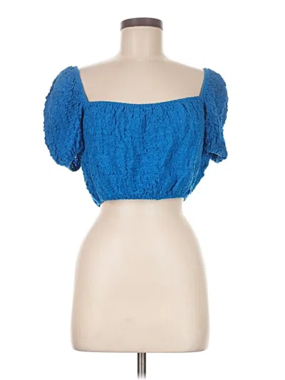 Zara Short Sleeve Top Blue Strapless Neckline Tops In Black