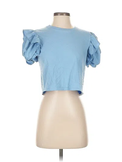 Pre-owned Zara Short Sleeve Top Blue Sweetheart Neckline Tops