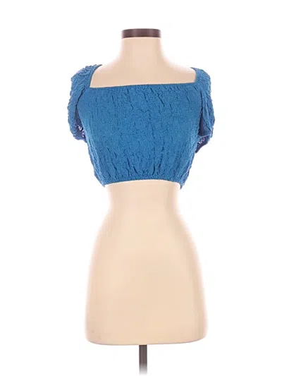 Pre-owned Zara Short Sleeve Top Blue Sweetheart Neckline Tops