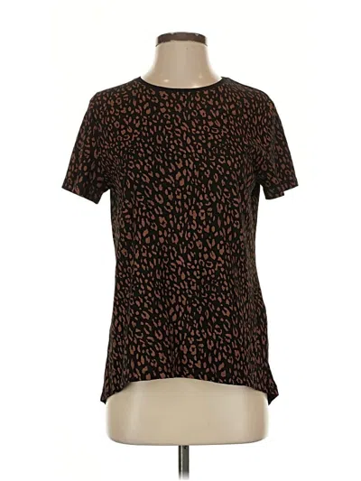 Pre-owned Zara Short Sleeve Top Brown Animal Print Pattern Crew Neck Tops