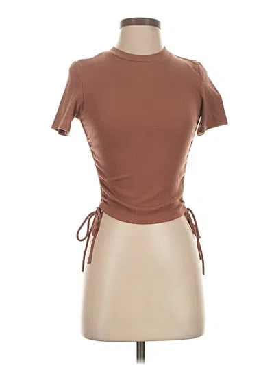 Pre-owned Zara Short Sleeve Top Brown Mock Neckline Tops