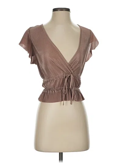 Pre-owned Zara Short Sleeve Top Brown Plunge Neckline Tops
