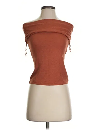Pre-owned Zara Short Sleeve Top Brown Strapless Neckline Tops