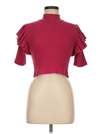 Pre-owned Zara Short Sleeve Top Burgundy Ruffles Neckline Tops