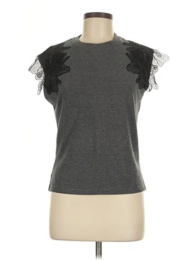 Pre-owned Zara Short Sleeve Top Gray Mock Neckline Tops