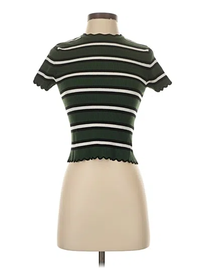 Pre-owned Zara Short Sleeve Top Green Mock Neckline Tops