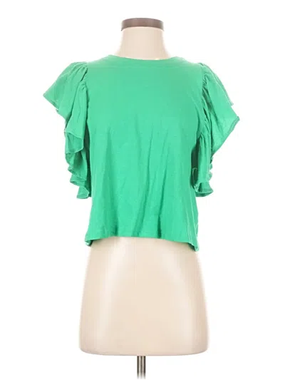 Pre-owned Zara Short Sleeve Top Green Ruffles Neckline Tops
