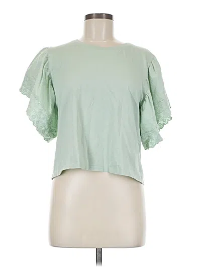 Pre-owned Zara Short Sleeve Top Green Ruffles Neckline Tops