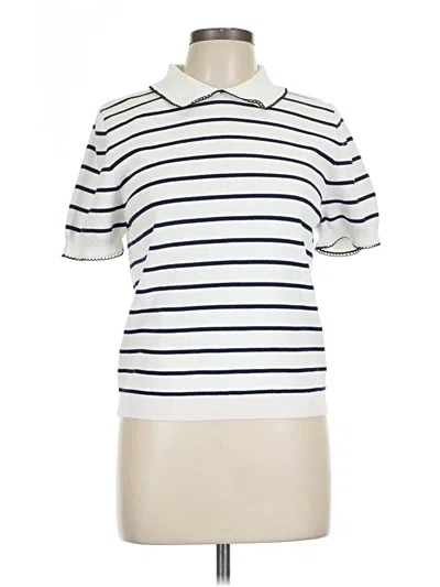Pre-owned Zara Short Sleeve Top Ivory Collared Neckline Tops In White