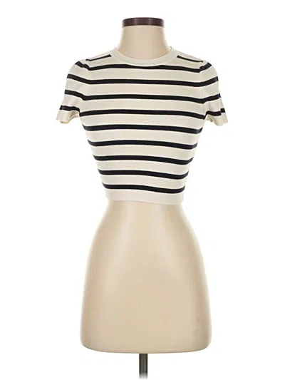 Pre-owned Zara Short Sleeve Top Ivory High Neck Tops In White