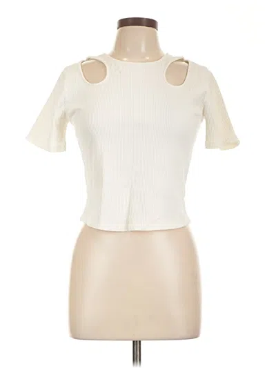 Pre-owned Zara Short Sleeve Top Ivory Keyhole Neckline Tops