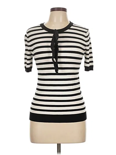 Pre-owned Zara Short Sleeve Top Ivory Keyhole Neckline Tops In White