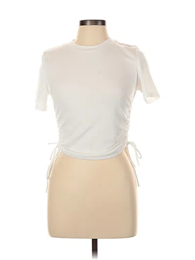 Pre-owned Zara Short Sleeve Top Ivory Mock Neckline Tops In White