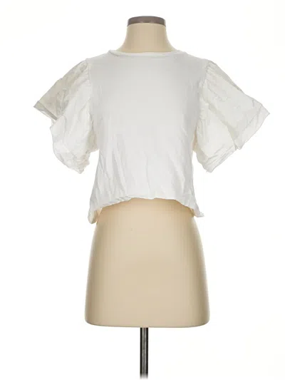 Pre-owned Zara Short Sleeve Top Ivory Mock Neckline Tops In White
