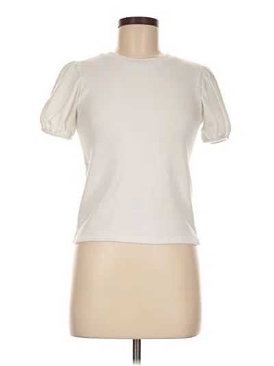 Pre-owned Zara Short Sleeve Top Ivory Mock Neckline Tops In White
