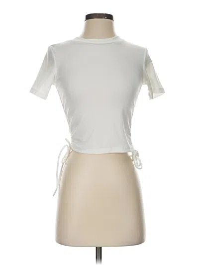 Pre-owned Zara Short Sleeve Top Ivory Mock Neckline Tops In White