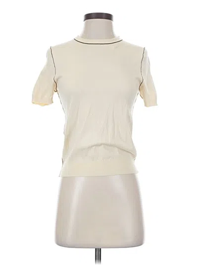 Pre-owned Zara Short Sleeve Top Ivory Mock Neckline Tops In White