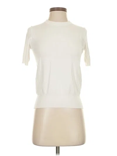Pre-owned Zara Short Sleeve Top Ivory Mock Neckline Tops In White