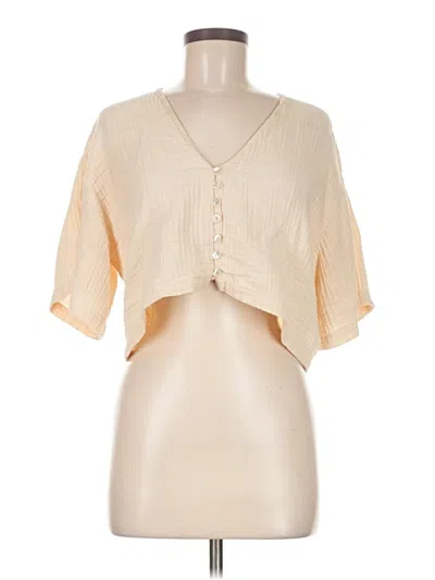 Pre-owned Zara Short Sleeve Top Ivory Plunge Neckline Tops In White