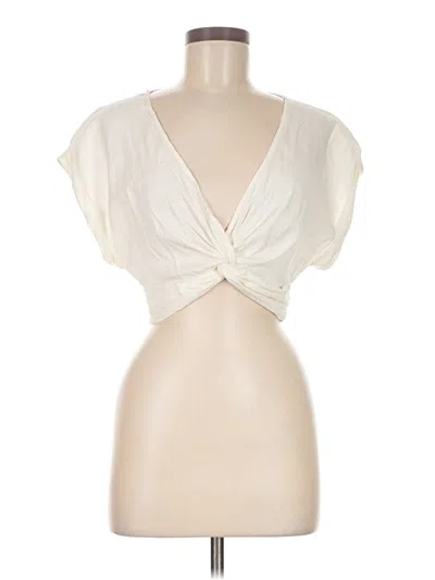 Pre-owned Zara Short Sleeve Top Ivory Plunge Neckline Tops In White