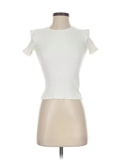 Pre-owned Zara Short Sleeve Top Ivory Ruffles Neckline Tops In White